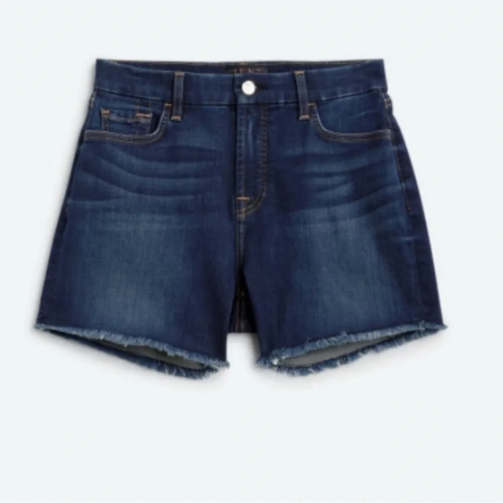 Jen7 NEW 7 For All Mankind Sculping Panel Women Dark Wash Frayed Hem Shorts 16